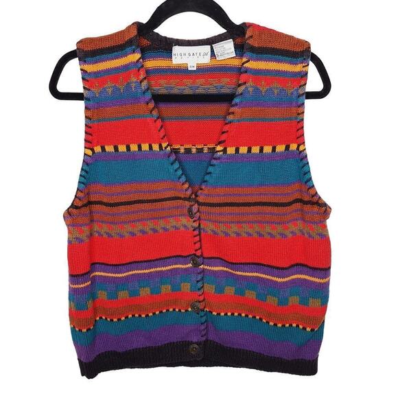 High Gate Ltd. Sweaters - Vintage 90s Sweater Vest High Gate Southwestern Eclectic Grandpa PM Ramie Cotton